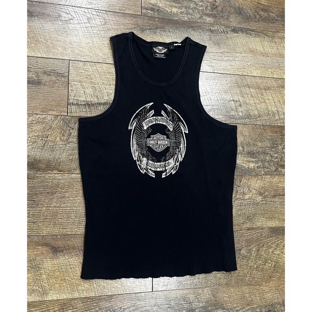 Vintage 2008 Harley Davidson Ribbed Tank Top Black Eagle Graphic Women's Large‎